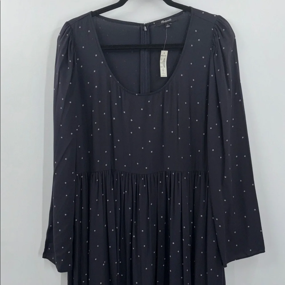 Madewell Alicia Long-sleeve Scoop Neck Midi Dress in night stars NWT - Picture 4 of 16